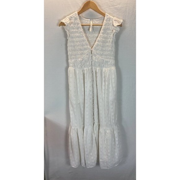 Anthropologie Peregrine MIDI Dress White Size S smocked flutter sleeve - Picture 4 of 16